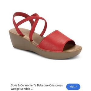 Style & Co Shoes Women's Size 8.5 Red Babettee Crisscross Wedge Sandals New
